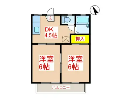 ガーデンプレイス住吉(2DK/1階)の間取り写真