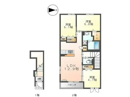ニュー ウエスト(3LDK/2階)の間取り写真