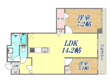 グランフェルティ本山(2LDK/1階)の間取り写真