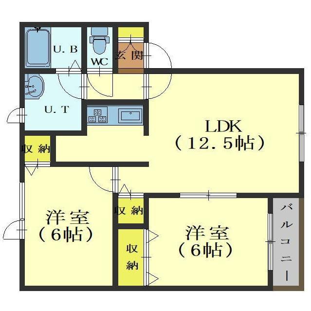 ハウスコンフォートF(2LDK/2階)の間取り写真