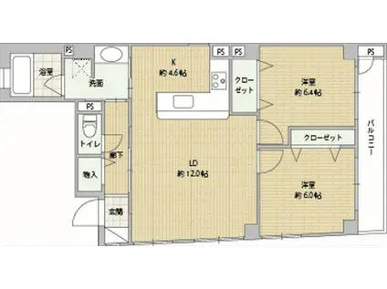 エスポアール帝塚山(2LDK/3階)の間取り写真