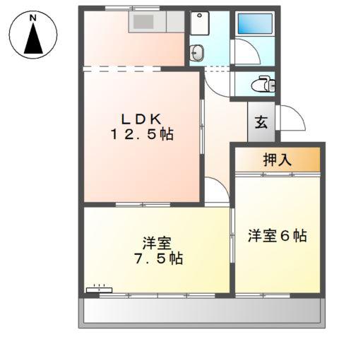 シャルマン豊山(2LDK/1階)の間取り写真