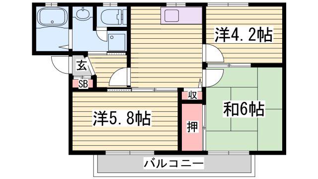 ディアス鵤 B棟(3K/1階)の間取り写真