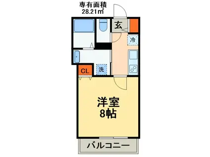 二元 SQUARE(1K/2階)の間取り写真