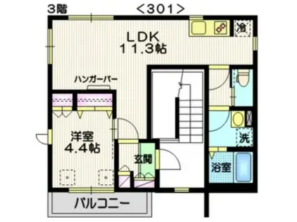ドエルOKANO2(1LDK/3階)の間取り写真