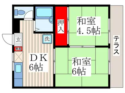 コーポ一之江B棟(2DK/1階)の間取り写真