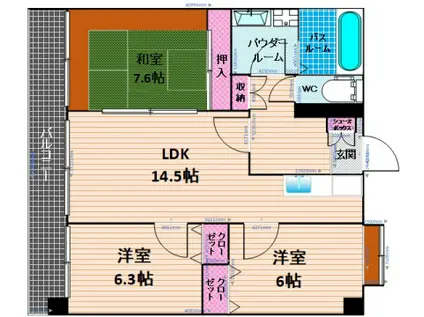 キャッスル32(3LDK/8階)の間取り写真