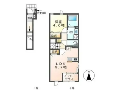グリーンハイム小俣(1LDK/2階)の間取り写真