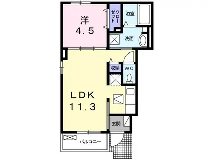 サンフィールドII(1LDK/1階)の間取り写真