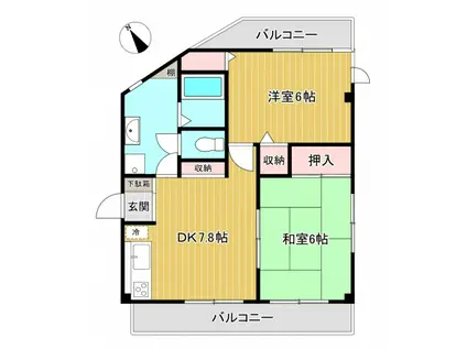 ハイム ミゾイ(2DK/3階)の間取り写真