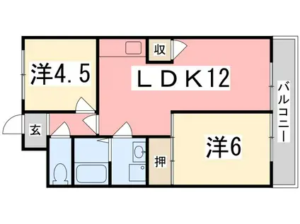 岡町中村コーポ(2LDK/2階)の間取り写真