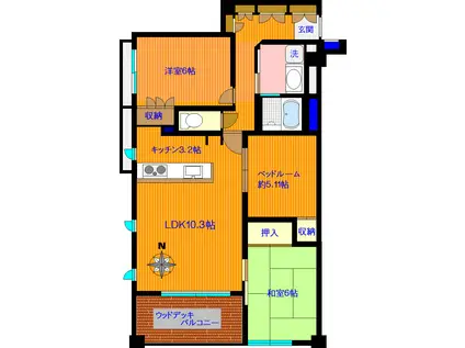 グランシティーユーロパレス(3LDK/5階)の間取り写真