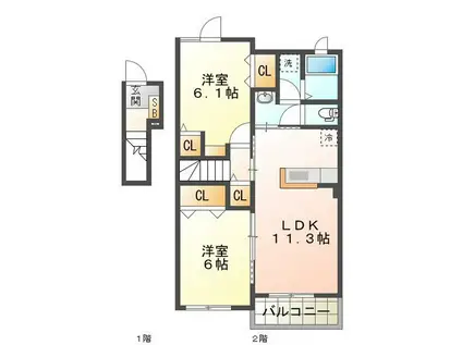 セリシール(2LDK/2階)の間取り写真