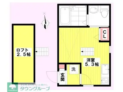 ルーム鴨居(ワンルーム/2階)の間取り写真