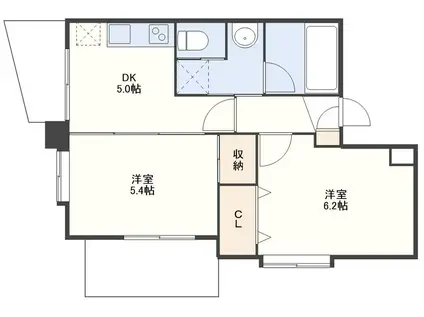 長崎電軌本線 大学病院駅 徒歩6分 7階建 築19年(2DK/3階)の間取り写真