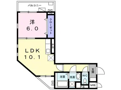 テリトリオ・キューデン(1LDK/2階)の間取り写真