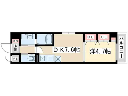 パークフラッツ新大阪(1DK/6階)の間取り写真