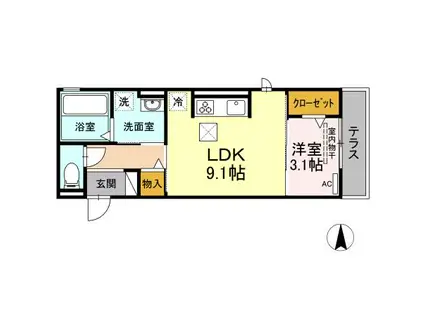 レールサイドコート花中(1LDK/3階)の間取り写真