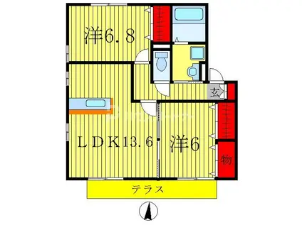 リビングタウンみのり台B(2LDK/2階)の間取り写真