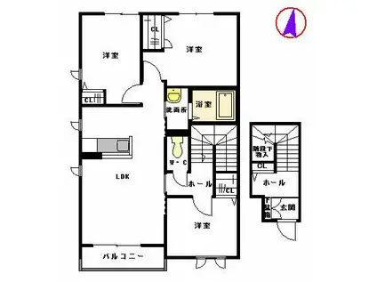 シャーメゾン エルランド II棟 B(3LDK/2階)の間取り写真