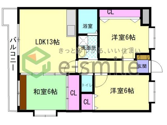 アメニティ旗崎(3LDK/6階)の間取り写真