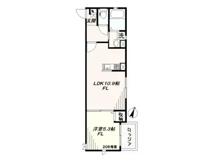 ホワイトスプライト(1LDK/2階)の間取り写真