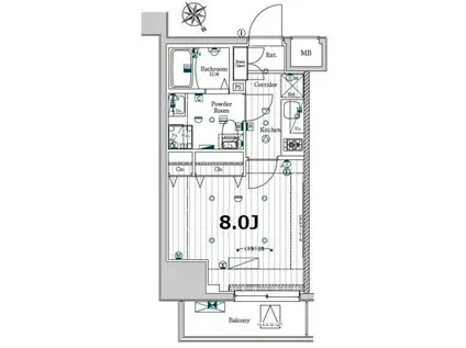 メイクスデザイン門前仲町ガーデン(1K/9階)の間取り写真