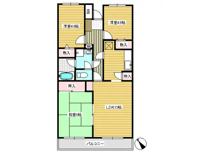 ウィスタリア大泉学園(3LDK/1階)の間取り写真