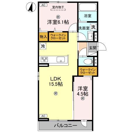 プライム金剛(2LDK/3階)の間取り写真
