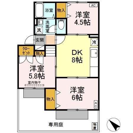 チャイブ(3DK/1階)の間取り写真