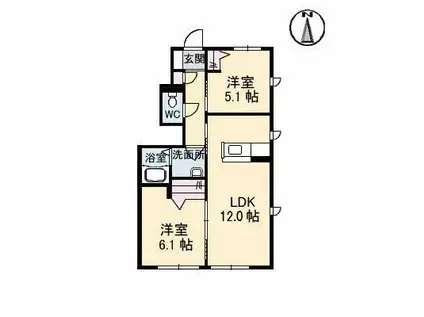 ラ・ヴィータ金岡西町弐番館(2LDK/1階)の間取り写真