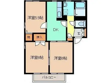 コートエミネンス A棟(3DK/2階)の間取り写真