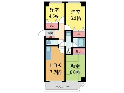 マジスト西宮(2LDK/3階)の間取り写真