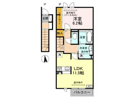 ラヴィーヌリア(1LDK/2階)の間取り写真