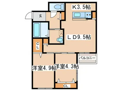 RESIDENCE N14(2LDK/2階)の間取り写真