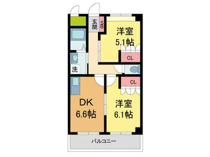 ラークハイム(2DK/2階)の間取り写真