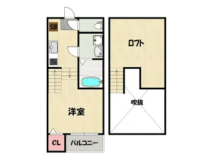 ハーモニーテラス土井II(1K/2階)の間取り写真