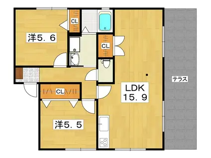 高岡ハイツ2棟(2LDK/1階)の間取り写真