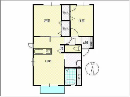 グリーンマンション芦田B(2LDK/1階)の間取り写真