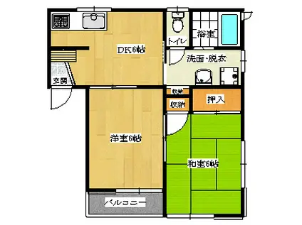 カームネス上新田B棟(2DK/1階)の間取り写真