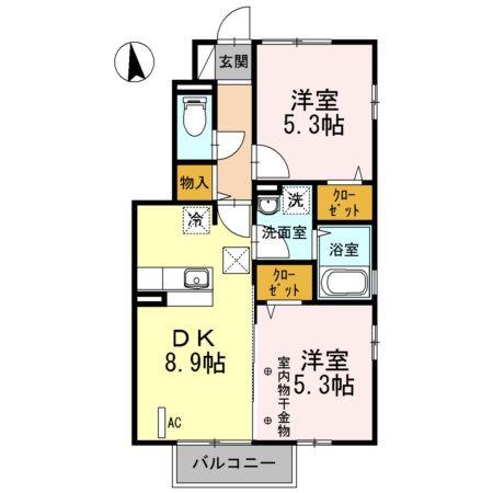 セジュール笹谷II(2DK/1階)の間取り写真