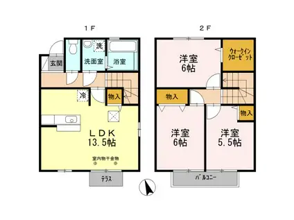 オークスコート西新在家 A棟(3LDK/1階)の間取り写真