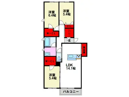 シャーメゾンガーデンズ神辺(3LDK/2階)の間取り写真