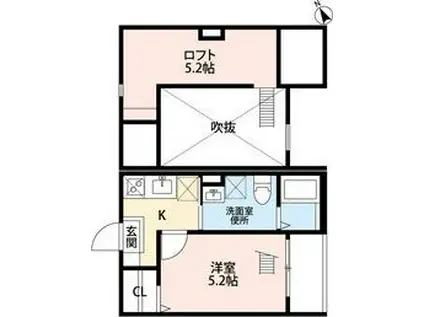 ソレイユの丘(1K/2階)の間取り写真