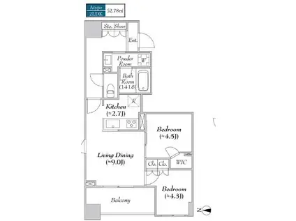 ASMACI MAISON両国II(2LDK/4階)の間取り写真