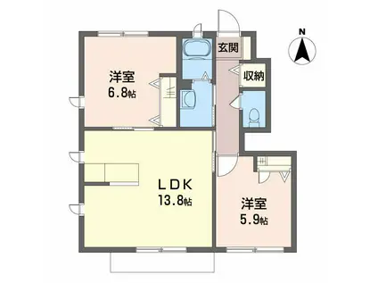 エトワール滝宮 B棟(2LDK/1階)の間取り写真