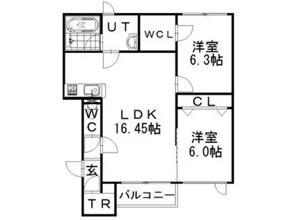 グランノールI(2LDK/1階)の間取り写真
