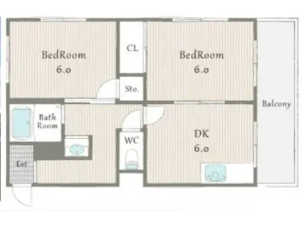 昭郷ツインハイツ(2DK/1階)の間取り写真