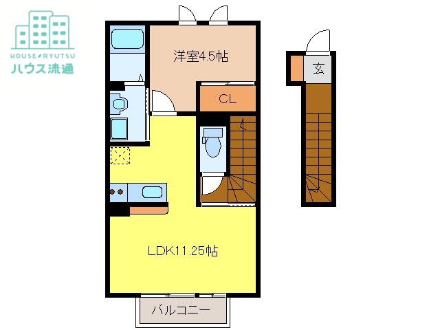 ヴィルヌーブ参番館(1LDK/2階)の間取り写真