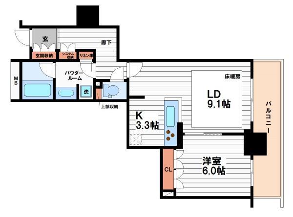 ローレルタワー堺筋本町(1LDK/18階)の間取り写真